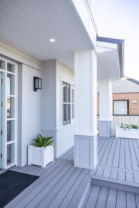 Hampton style facade renovations square bay window with built in window seat
